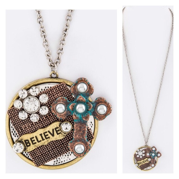 Believe 3 Tone mix charmed necklace - Picture 2 of 2